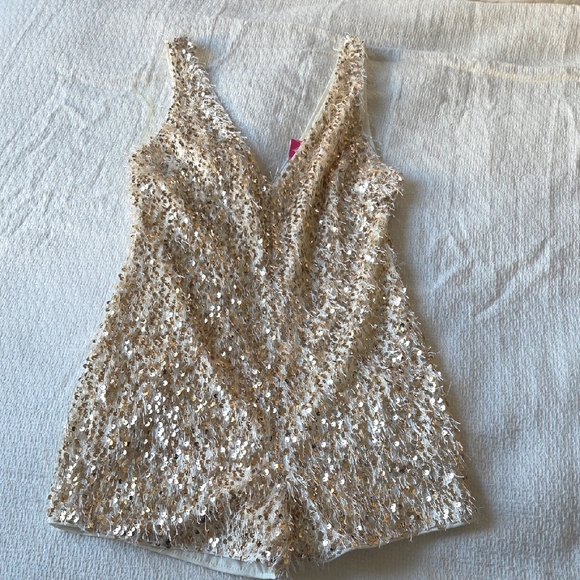 Elegant Gold Sequin Romper. - Picture 1 of 9